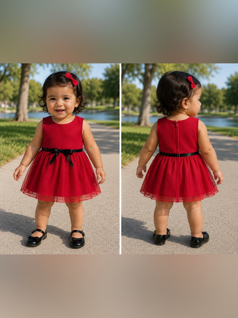 Bonnie Baby Red Tulle Party Holiday Dress Black Bow 18M NWT